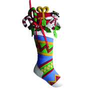 Quirks! Seasonal Decor, Christmas 25" Felted Wool Stocking w/Snowman & Gifts Wall Decor