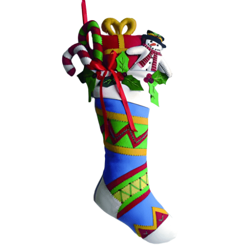 Quirks! Seasonal Decor, Christmas 25" Felted Wool Stocking w/Snowman & Gifts Wall Decor