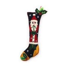 Quirks! Seasonal Decor, Christmas 5.5" Black Stocking w/Red Santa Handmade Felt Ornament
