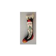 Quirks! Seasonal Decor, Christmas 5.5" Black Stocking w/Santa Face Handcrafted Felt Ornament