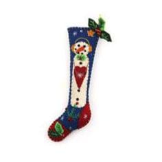 Quirks! Seasonal Decor, Christmas 5.5" Blue Stocking w/Snowman Handcrafted Felt Ornament