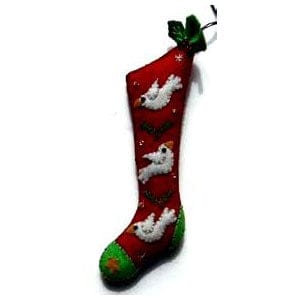 Quirks! Seasonal Decor, Christmas 5.5" Red Stocking w/3 White Pigeons