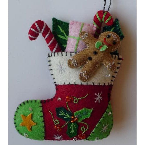 Quirks! Seasonal Decor, Christmas 5" Red Stocking w/Gifts & Gingerbread
