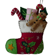 Quirks! Seasonal Decor, Christmas 5" Red Stocking w/Gifts & Gingerbread
