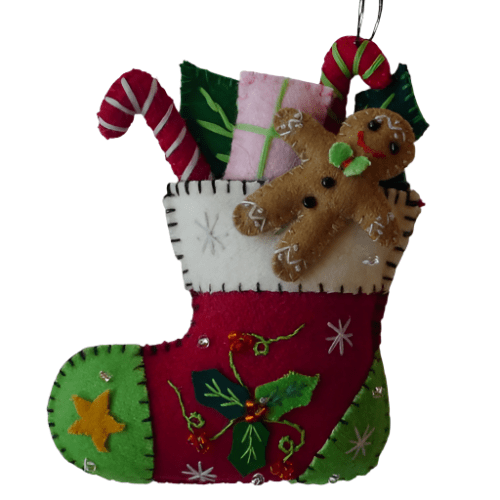Quirks! Seasonal Decor, Christmas 5" Red Stocking w/Gifts & Gingerbread