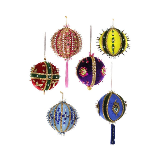 Quirks! Seasonal Decor, Christmas Beaded & Sequined Bauble - Set of 3 Yellow, Red, Dk. Blue