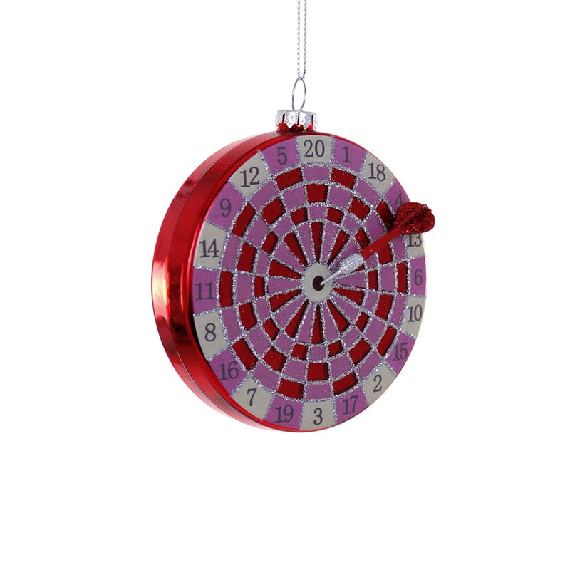 Quirks! Seasonal Decor, Christmas Blown Glass Pink Love Dartboard Ornament