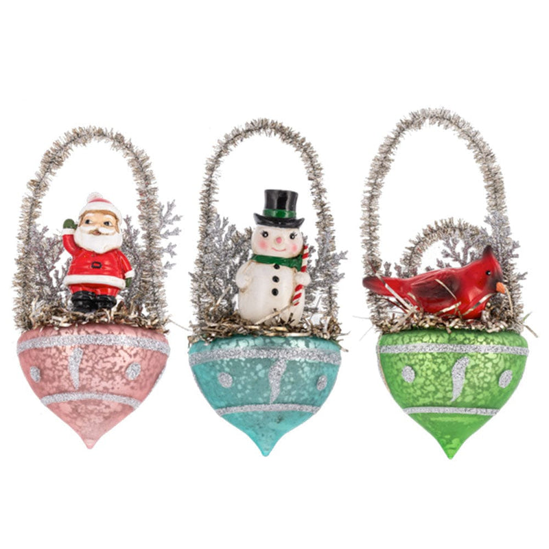 Quirks! Seasonal Decor Christmas Figure in Ornament Basket Set of 3