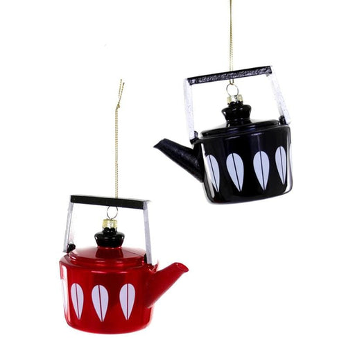Quirks! Seasonal Decor, Christmas Mid Century Modern Tea Pot Blown Glass Ornaments 2 Asst