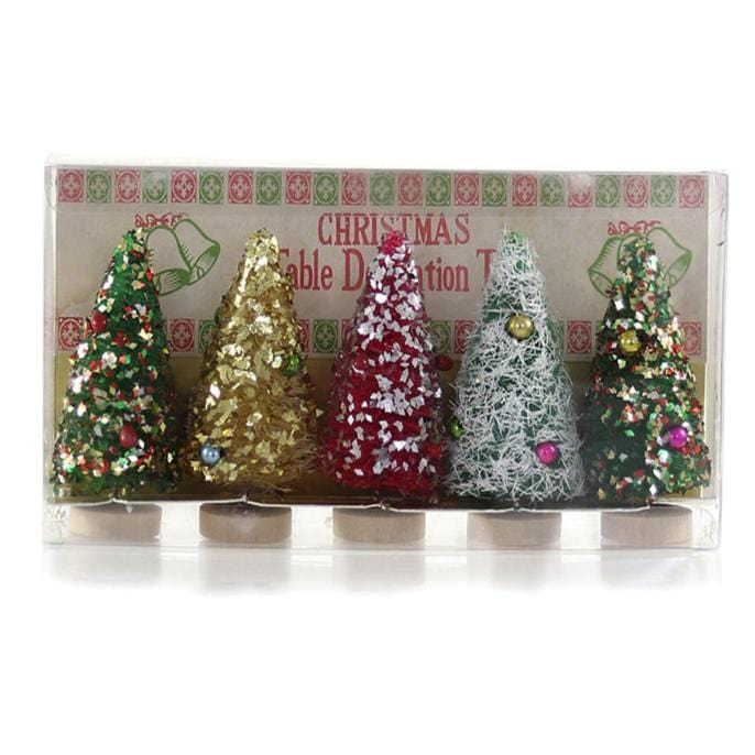 Quirks! Seasonal Decor, Christmas Mini Vintage Bottle Brush Trees Boxed Set/5