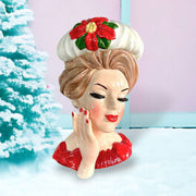 Quirks! Seasonal Decor, Christmas Retro Christmas Lady Head Vase -12"