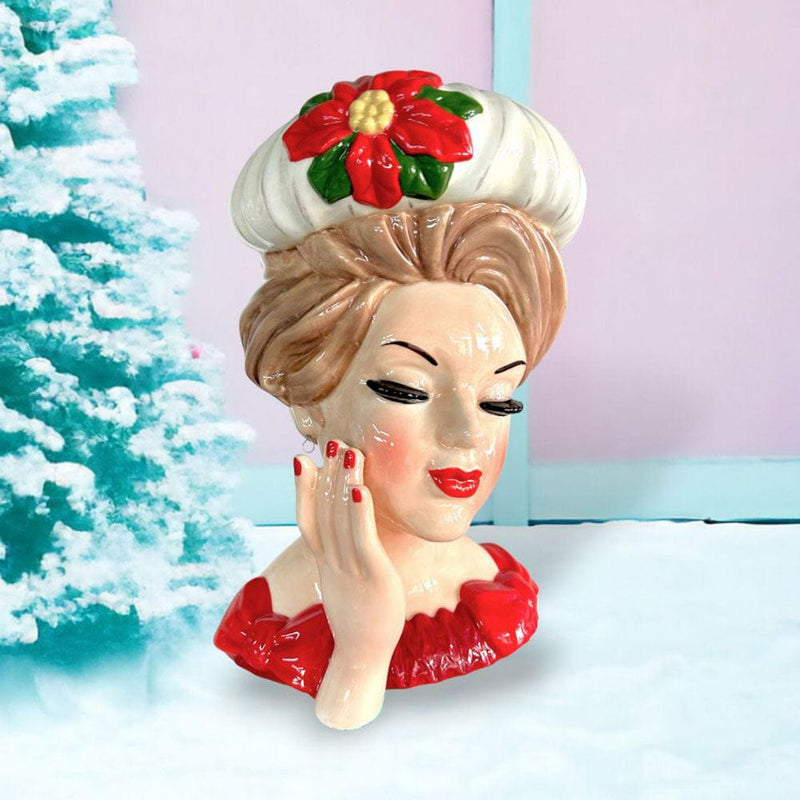 Quirks! Seasonal Decor, Christmas Retro Christmas Lady Head Vase -12"