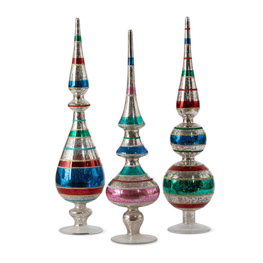 Quirks! Seasonal Decor, Christmas Retro Stripe Tabletop Glass Finial Set of 3