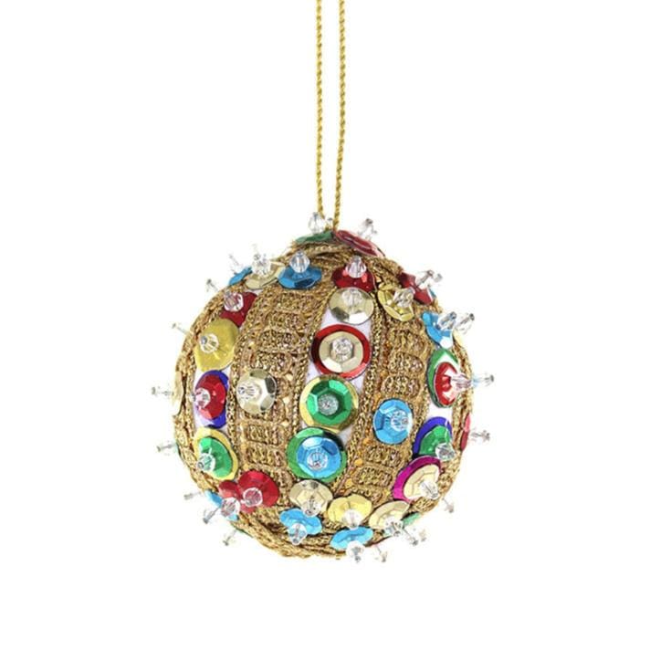 Quirks! Seasonal Decor, Christmas Ribboned And Sequined Bauble - Small by Cody Foster & Co