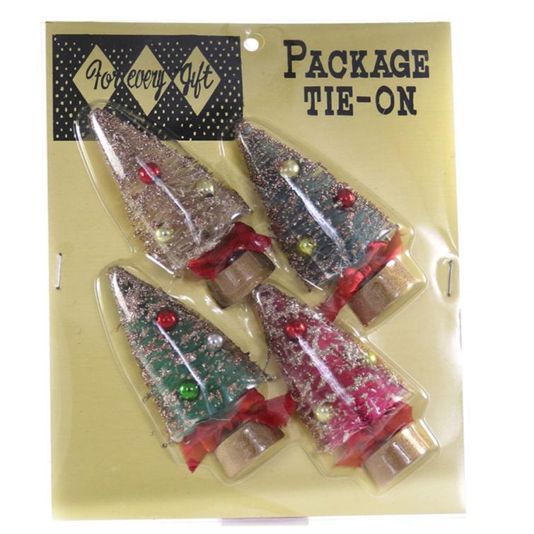 Quirks! Seasonal Decor, Christmas Vintage Bottlebrush Tree Package - Multi Set/4