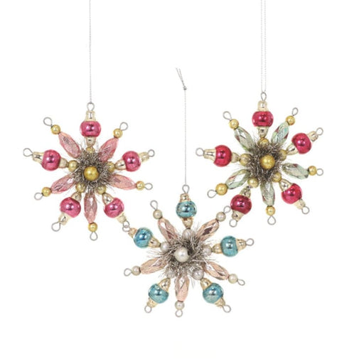 Quirks! Seasonal Decor, Christmas Vintage Pinwheel Glass & Tinsel Ornaments 3 Asst