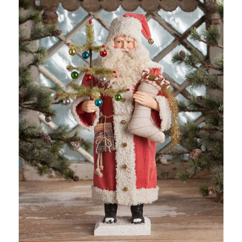 Quirks! Seasonal Decor, Christmas Vintage Santa Holding Stocking by Bethany Lowe Designs