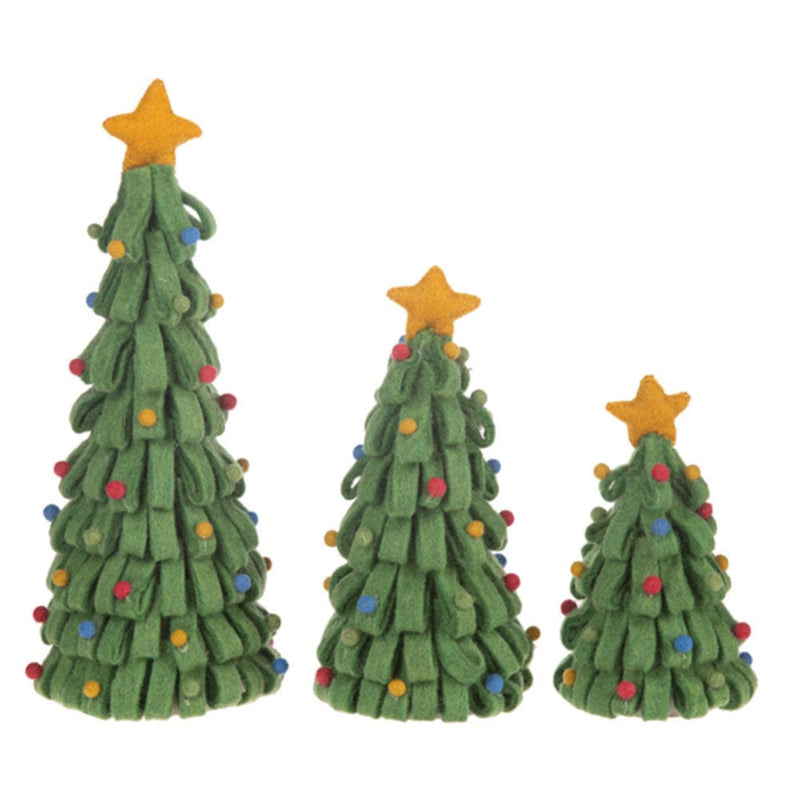 Quirks! Seasonal Decor Felt Green Pom-Pom Tree Set Set of 3