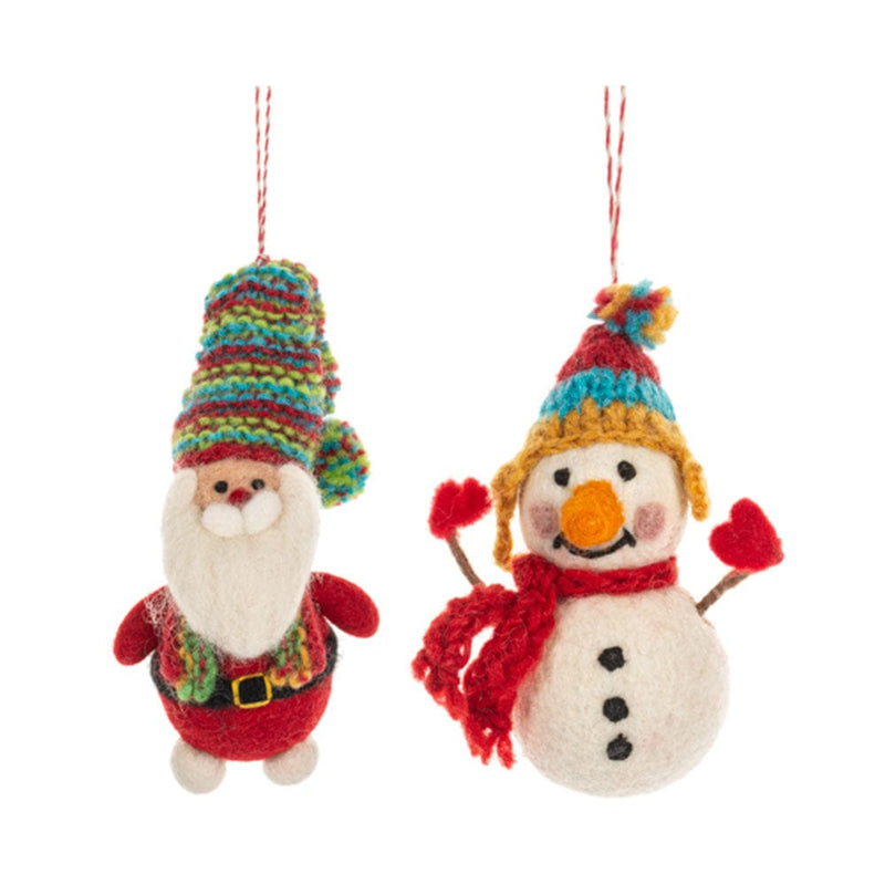 Quirks! Seasonal Decor Felted Wool Santa & Snowman Ornaments Set of 2