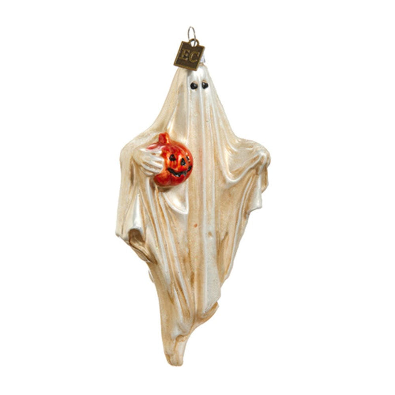 Quirks! Seasonal Decor Friendly Ghost w/ Pumpkin Glass Ornament by Eric Cortina