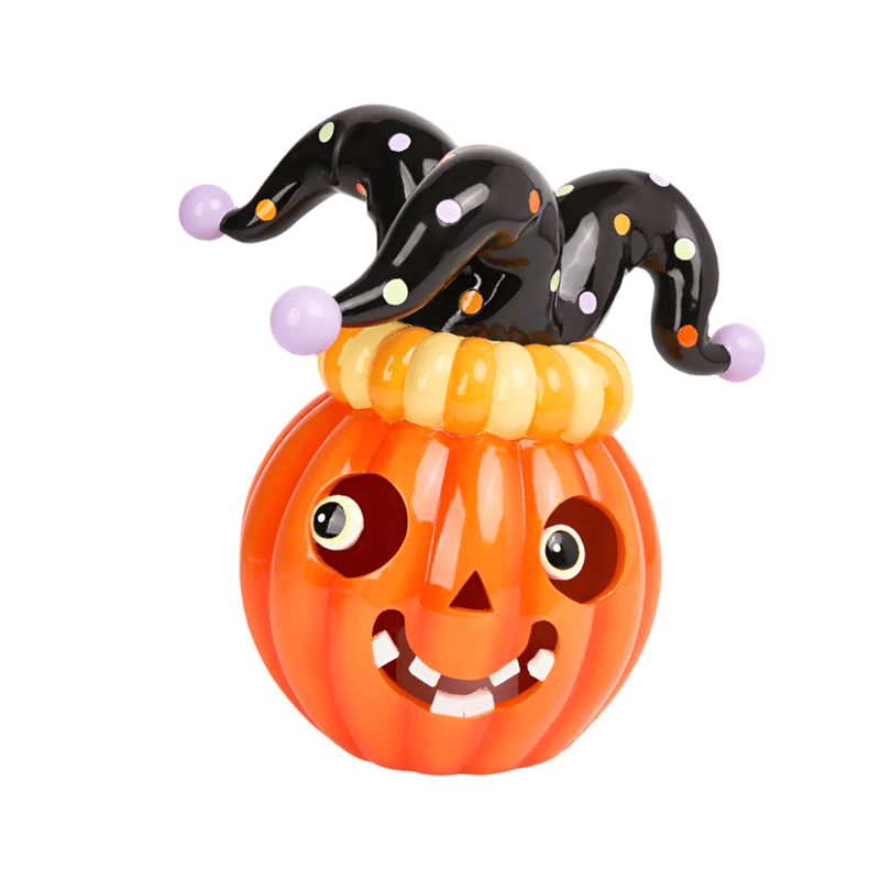 Quirks! Seasonal Decor, Halloween 13.5" Pumpkin w/Jester Hat - NEW 2024 by December Diamonds