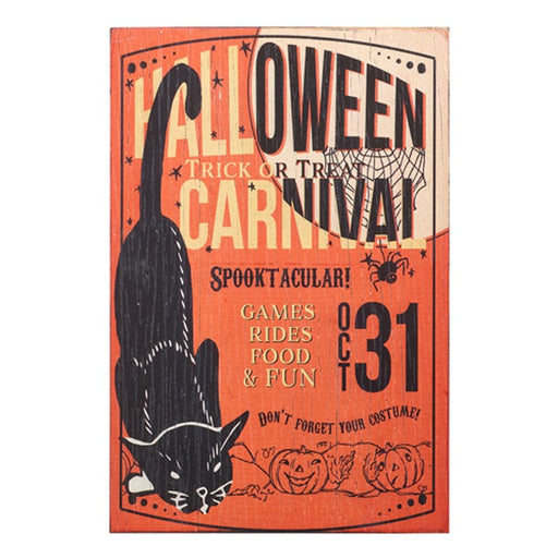 Quirks! Seasonal Decor, Halloween 18" Carnival Cat Vintage Inspired Halloween Wood Wall Art