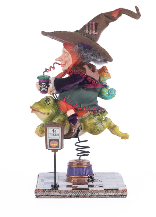 Quirks! Seasonal Decor, Halloween Phoebe On Frog Ride Tabletop Witch