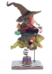 Quirks! Seasonal Decor, Halloween Phoebe On Frog Ride Tabletop Witch