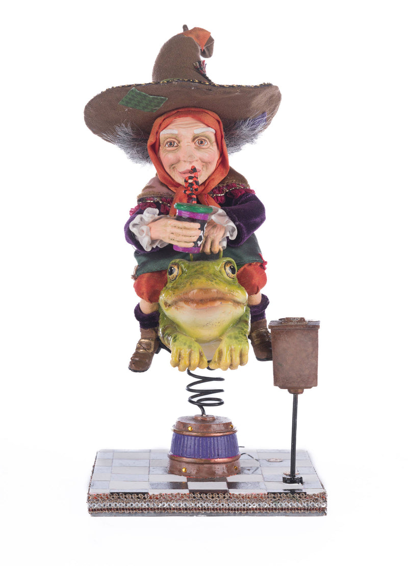 Quirks! Seasonal Decor, Halloween Phoebe On Frog Ride Tabletop Witch