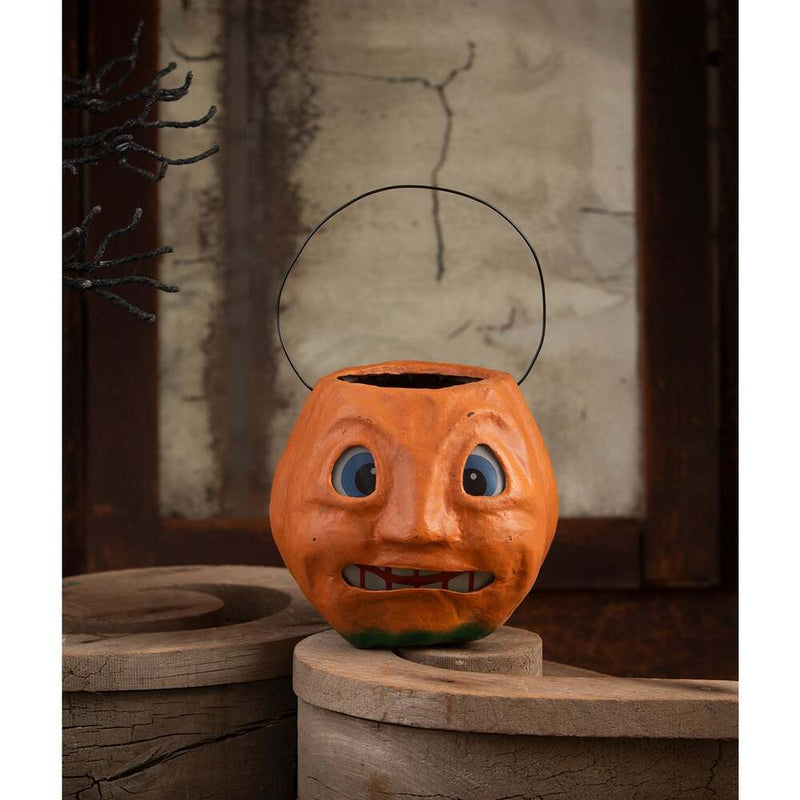 Quirks! Seasonal Decor, Halloween Scary Vintage Pumpkin Bucket Medium by Bethany Lowe Designs