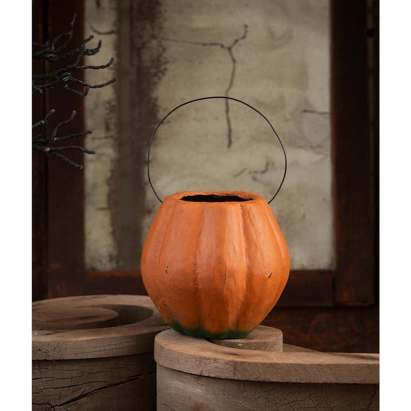 Quirks! Seasonal Decor, Halloween Scary Vintage Pumpkin Bucket Medium by Bethany Lowe Designs