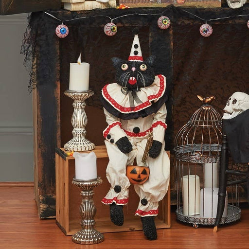 Quirks! Seasonal Decor, Halloween Sebastian Cat Clown Gathered Traditions Art Doll