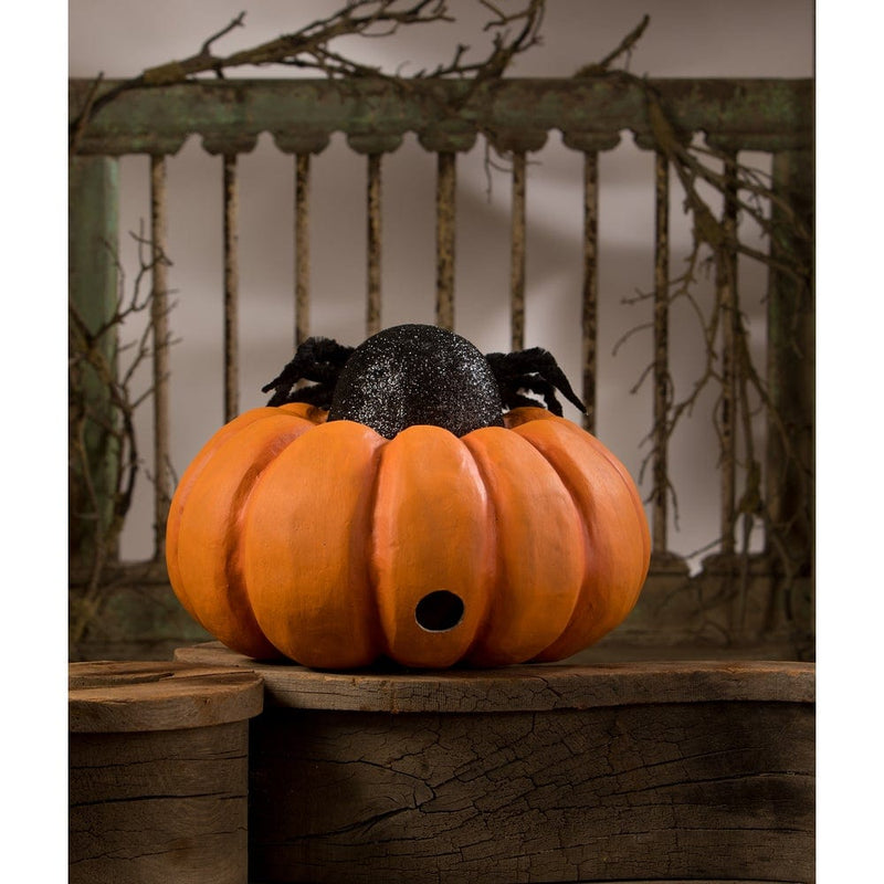 Quirks! Seasonal Decor, Halloween Spider on Pumpkin JOL by Bethany Lowe Designs