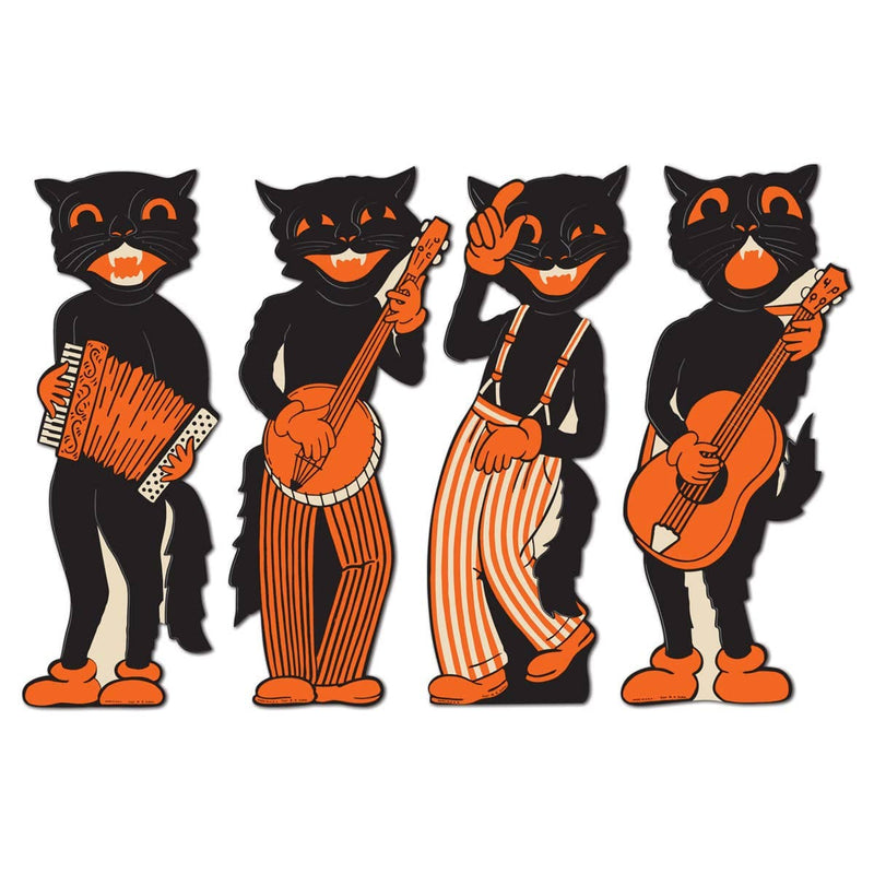 Quirks! Seasonal Decor, Halloween Vintage Halloween Scat Cat Band Cutouts Set of 4 by Beistle
