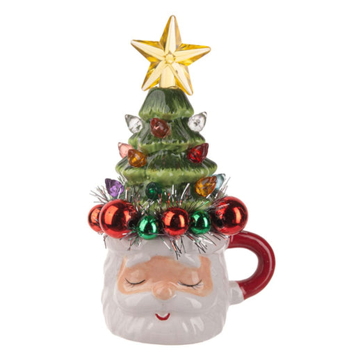 Quirks! Seasonal Decor LED Light Up Santa Head in Mug w/Tree Figurine