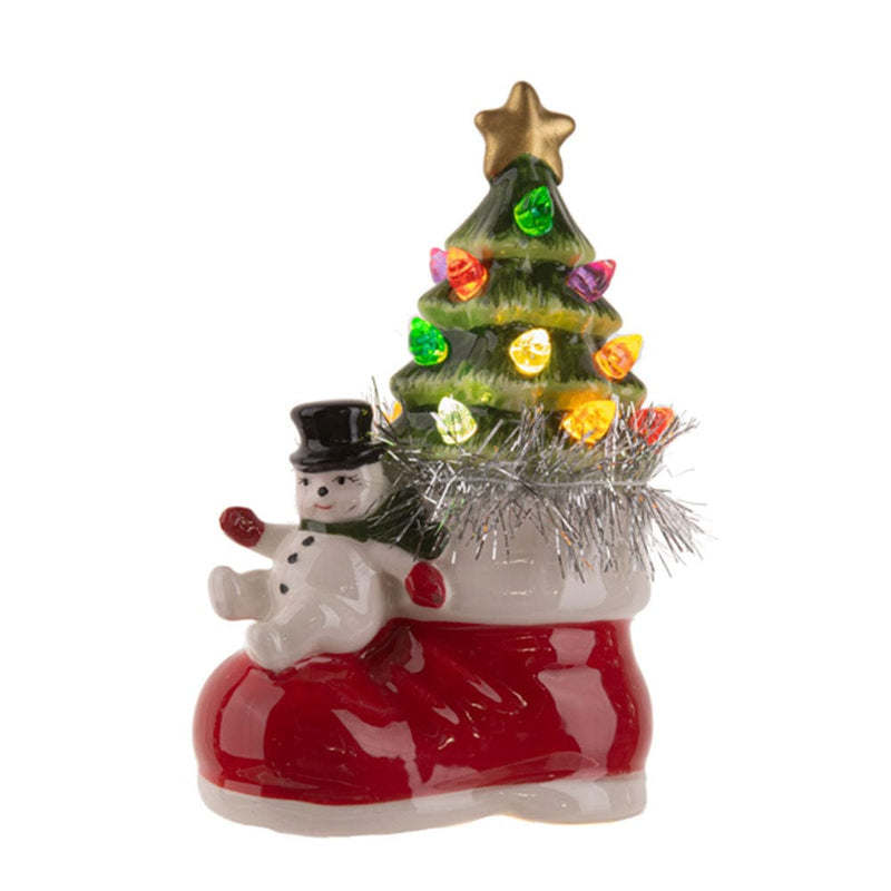 Quirks! Seasonal Decor LED Light Up Santa & Snowman w/Tree in Boot Figurines Set/2