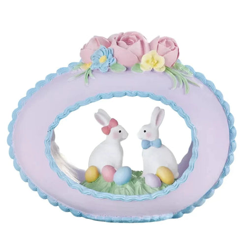 Quirks! Seasonal Decor Retro Lavender Sugar Easter Egg Diorama w/ Bunnies