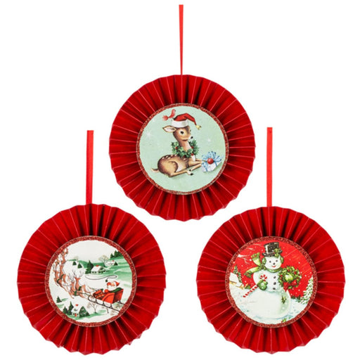 Quirks! Seasonal Decor Vintage Holiday Disk Ornaments Set of 3