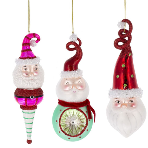 Quirks! Seasonal Decor Vintage Santa Reflector Glass Ornaments Set of 3