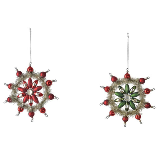 Quirks! Seasonal Decor Vintage Style Glass & Tinsel Snowflake Ornaments Set of 6