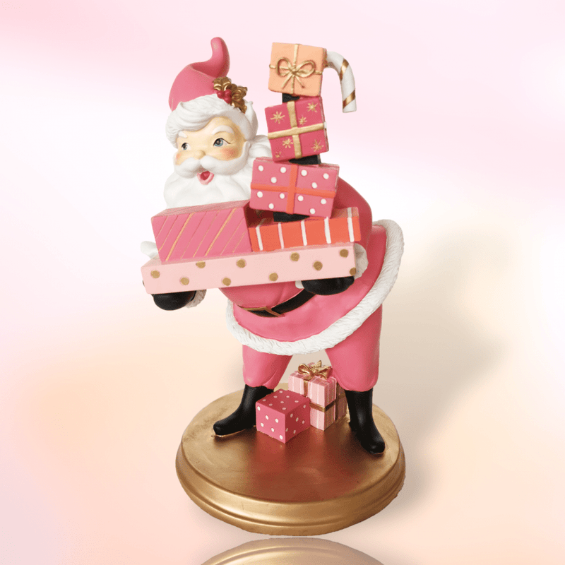 Quirks! Seasonal & Holiday Decorations 14" Pink Retro Santa w/ Gifts by December Diamonds