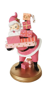 Quirks! Seasonal & Holiday Decorations 14" Pink Retro Santa w/ Gifts by December Diamonds