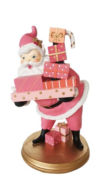 Quirks! Seasonal & Holiday Decorations 14" Pink Retro Santa w/ Gifts by December Diamonds
