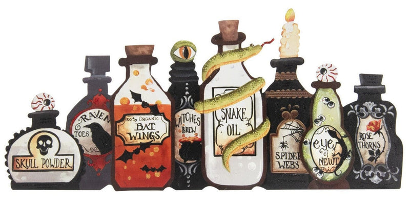 Quirks! Seasonal & Holiday Decorations Handpainted Metal Potion Bottles 2' Mantle Display