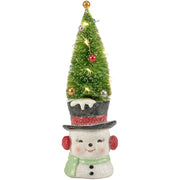 Quirks! Seasonal & Holiday Decorations Lighted Snowman w/ Bottle Brush Tree Figurine