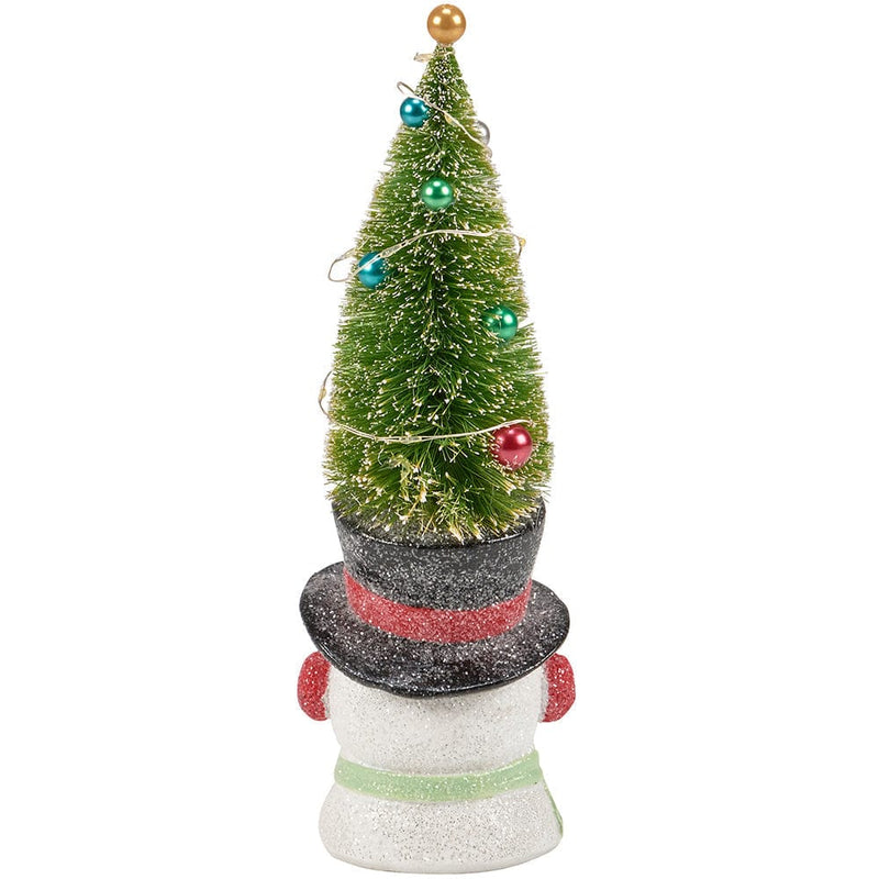 Quirks! Seasonal & Holiday Decorations Lighted Snowman w/ Bottle Brush Tree Figurine