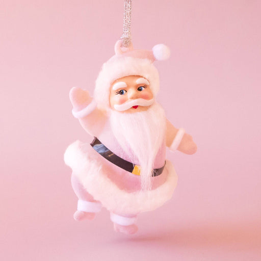 Quirks! Seasonal & Holiday Decorations Retro Dancing Santa Ornament | Light Pink