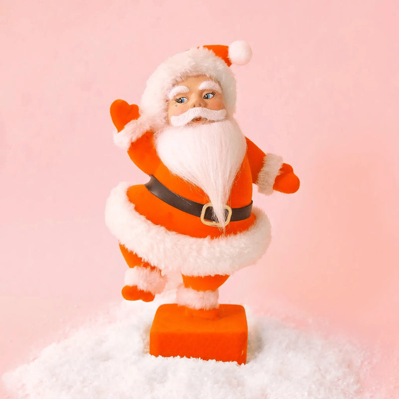 Quirks! Seasonal & Holiday Decorations Retro Flocked Dancing Santa | Orange