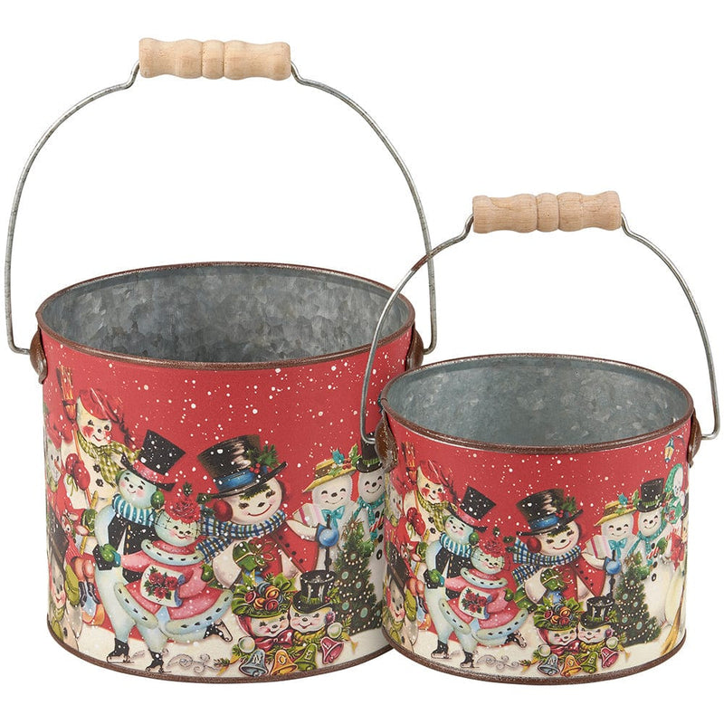 Quirks! Seasonal & Holiday Decorations Retro Snowmen Bucket Set of 2