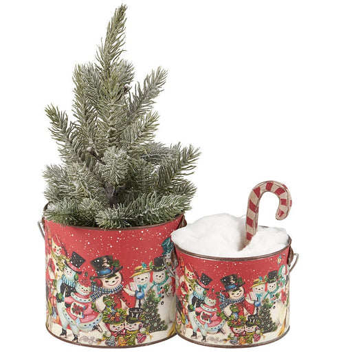 Quirks! Seasonal & Holiday Decorations Retro Snowmen Bucket Set of 2